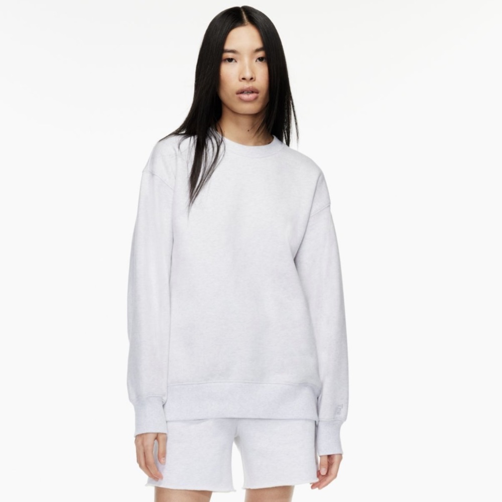 ARITZIA TNA Cozy Fleece Boyfriend Crew Sweatshirt - Heather Cloud White XL TALL